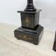 Antique French black marble cassoulets gilt decor pedestals neoclassical pair, 1900s