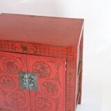 Antique Chinese cabinet - original red painted with patterns - patina - brass fittings - 1920s