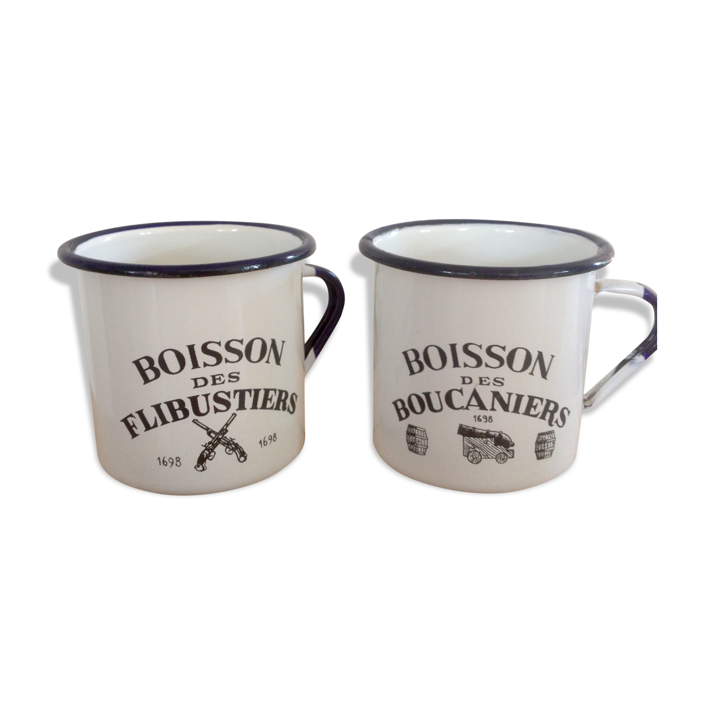 Set of 2 mugs metal enamelled 50s