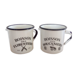Set of 2 mugs metal enamelled 50s