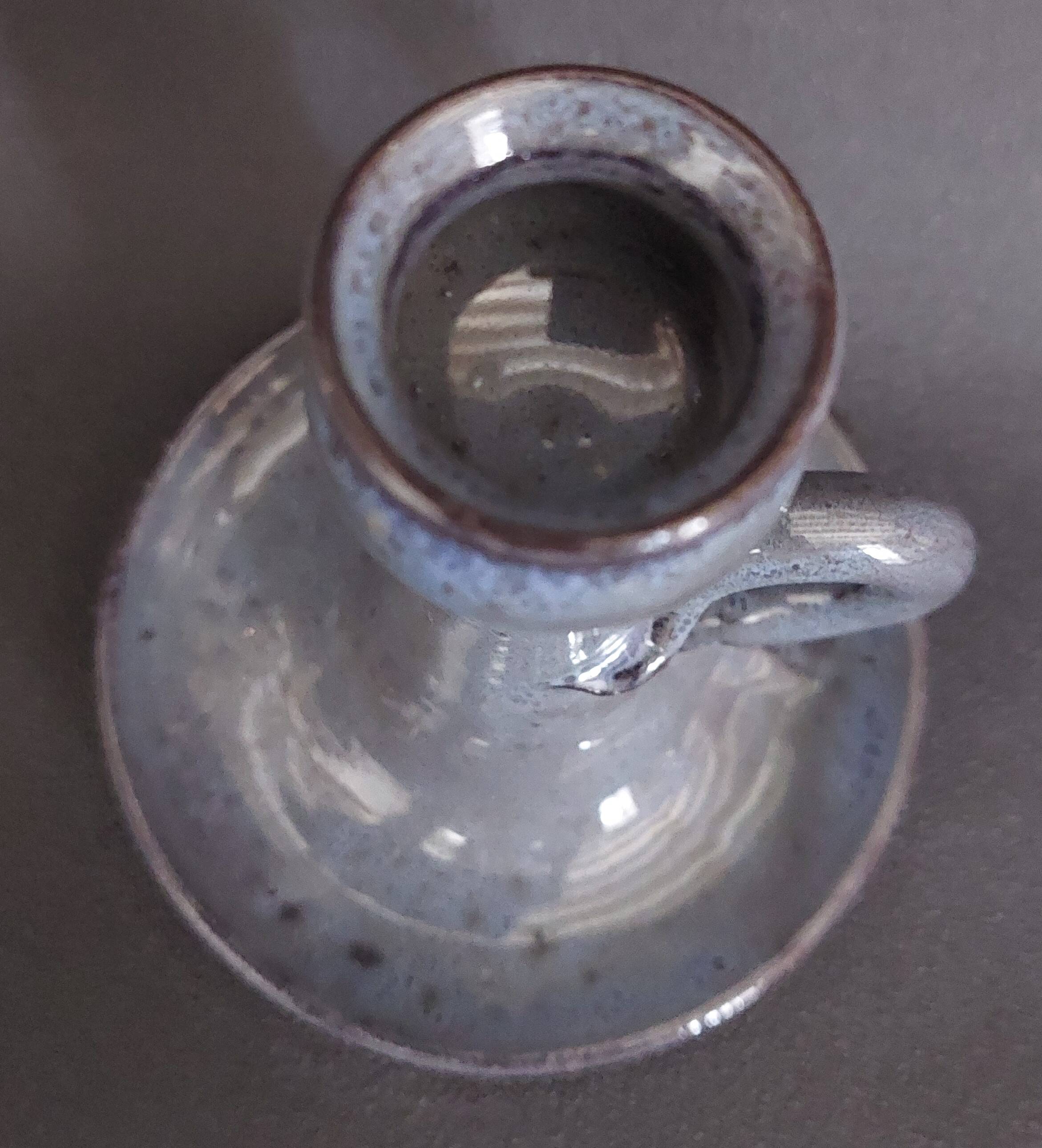 Vintage hand-held candle holder, ceramic, glazed terracotta, Saint Rome de Tarn X