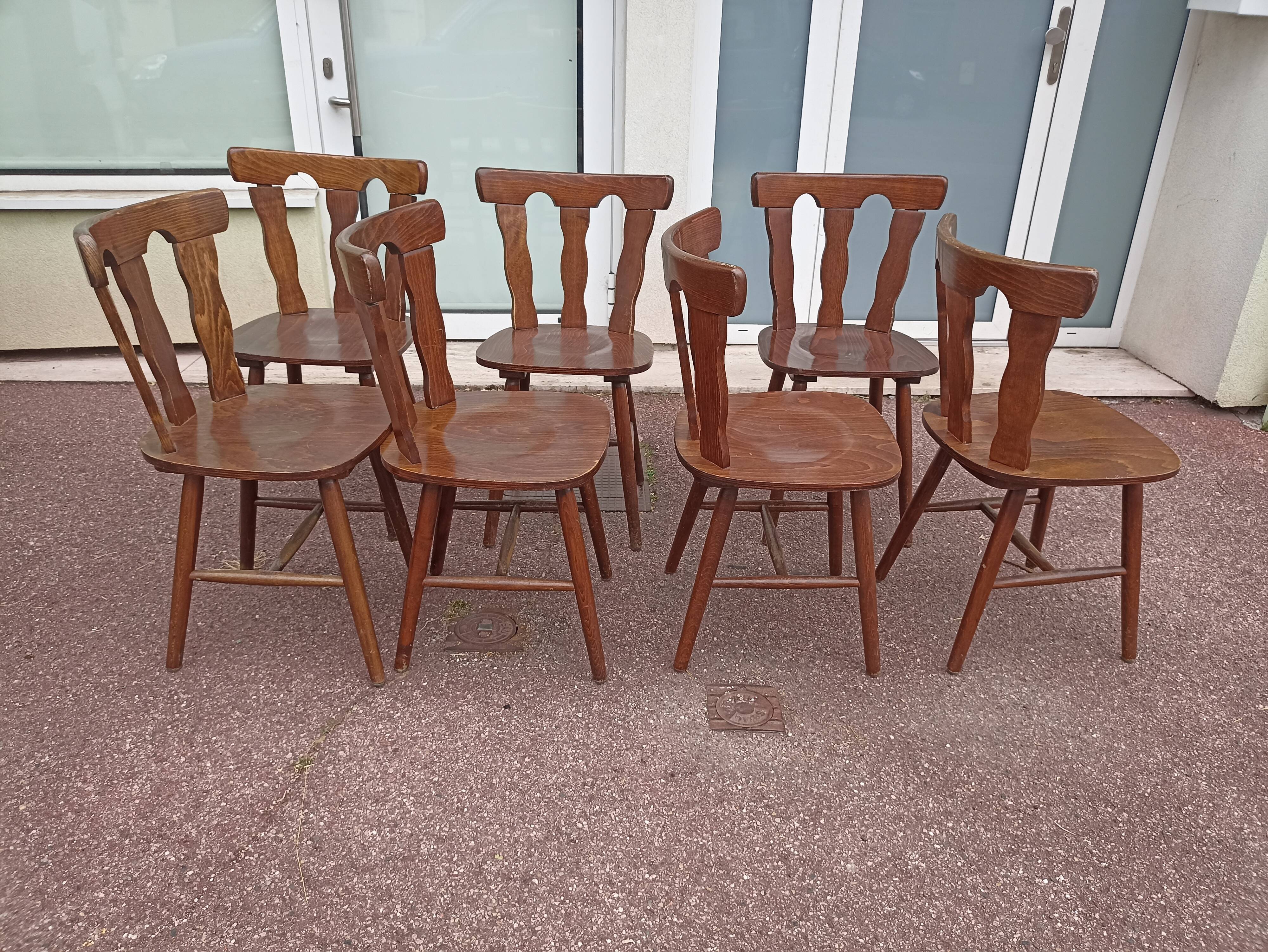 Lot 7 chaises de bistrot bois, année 70/80/90
