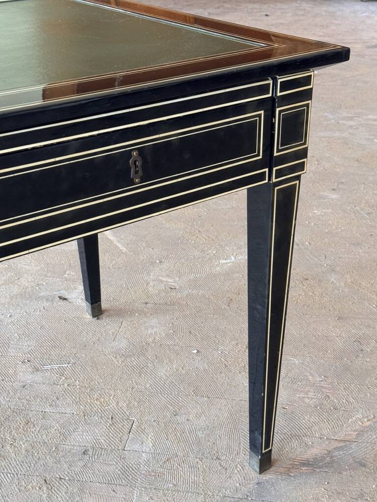 Maison Jansen black lacquered wooden desk from the 1960s with chair.