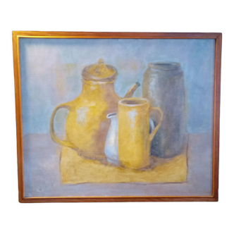 Still Life with Pots by Nelly Le Couedic (XXth)