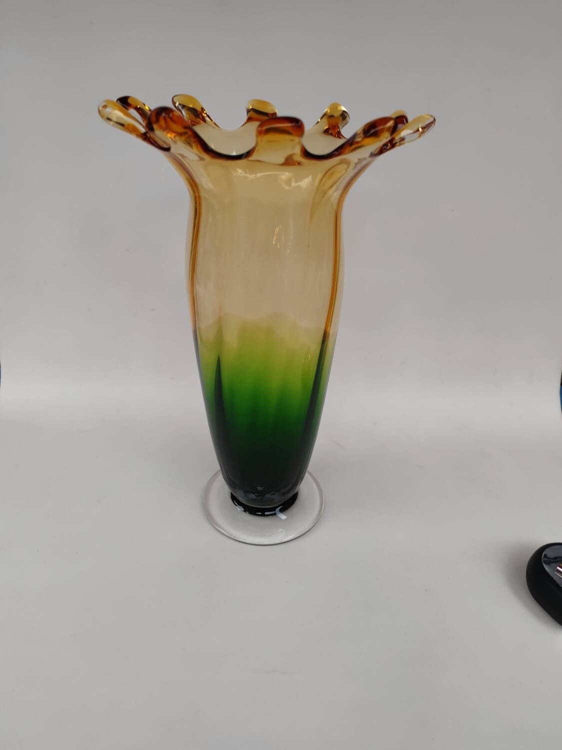 Very large two-tone glass vase, mid-20th century.