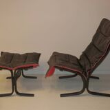Westnofa patinated leather lounge chair with footrest, Norway 1960s