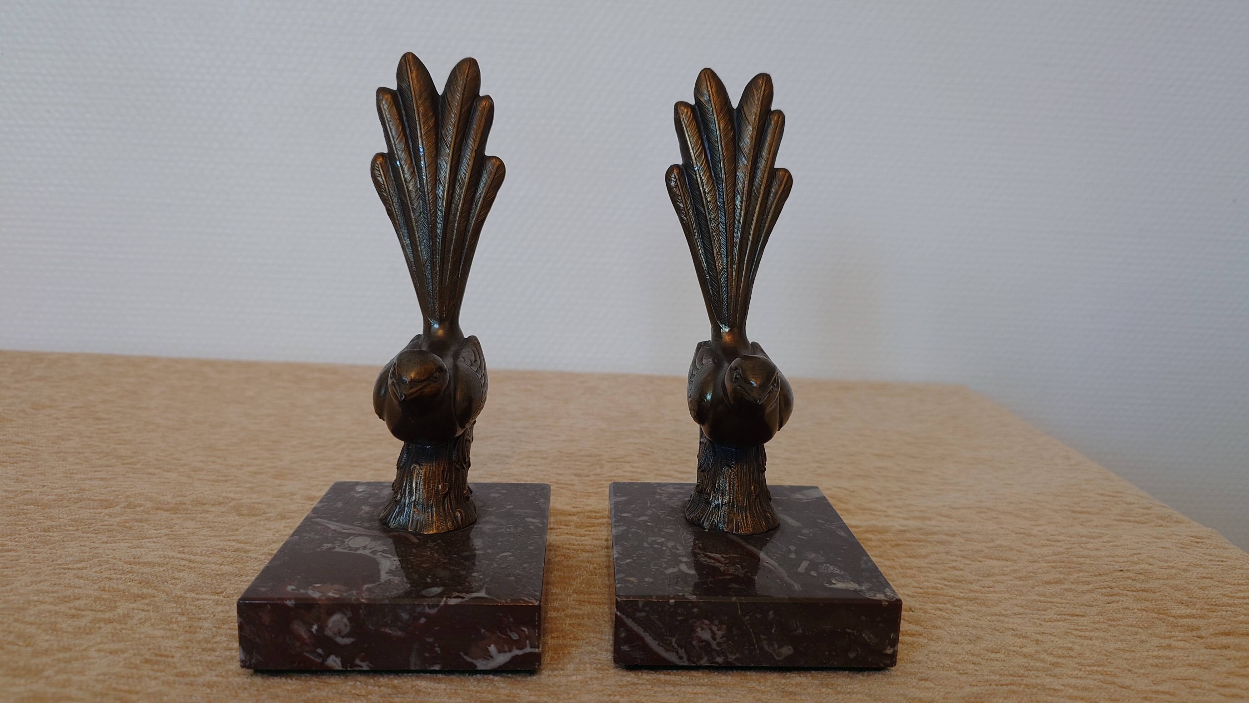 Art Deco bookends signed Jamar – birds in spelter on marble