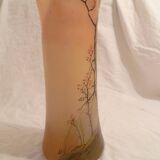 Blown glass vase with painted underbrush decoration marked "leg"