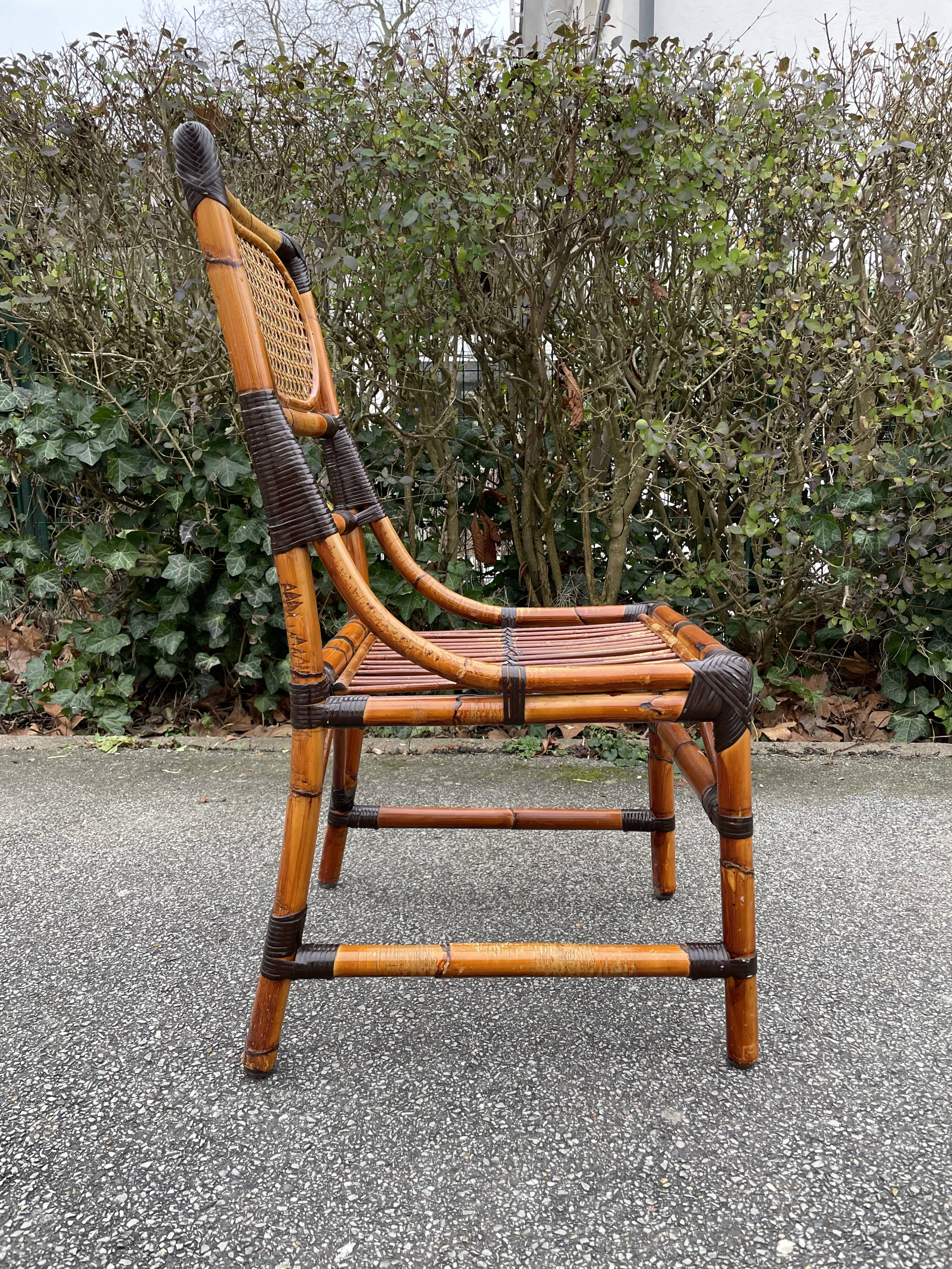 4 chaises en bambou et cannage