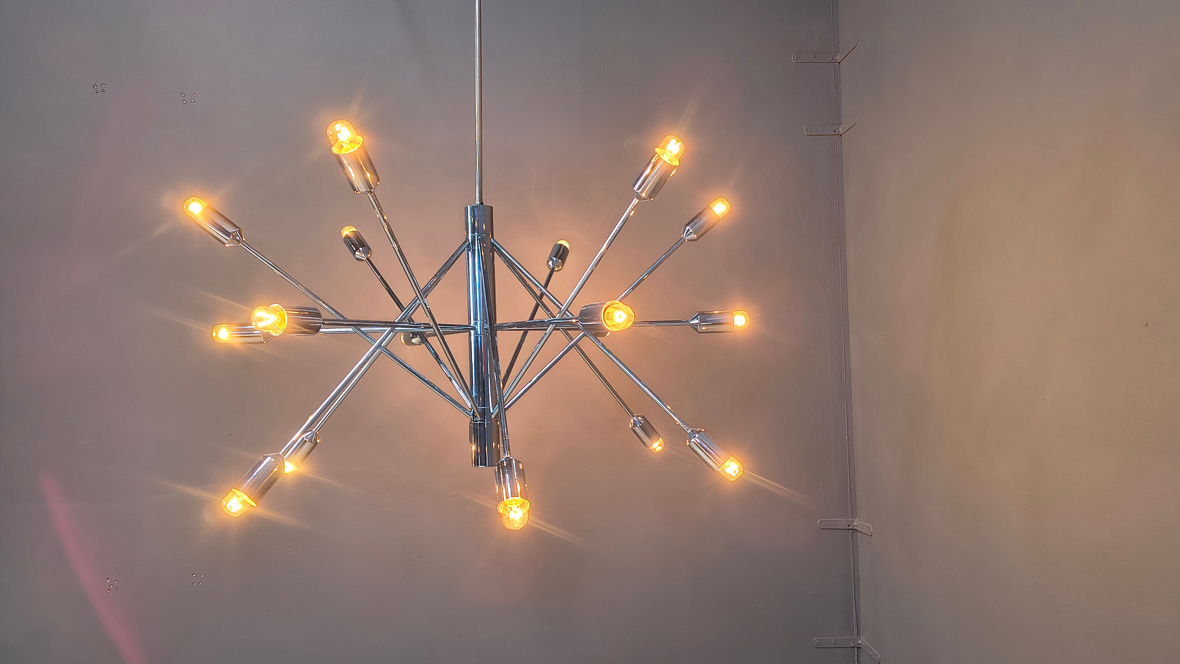 Vintage chrome sputnik style chandelier, 1970s
