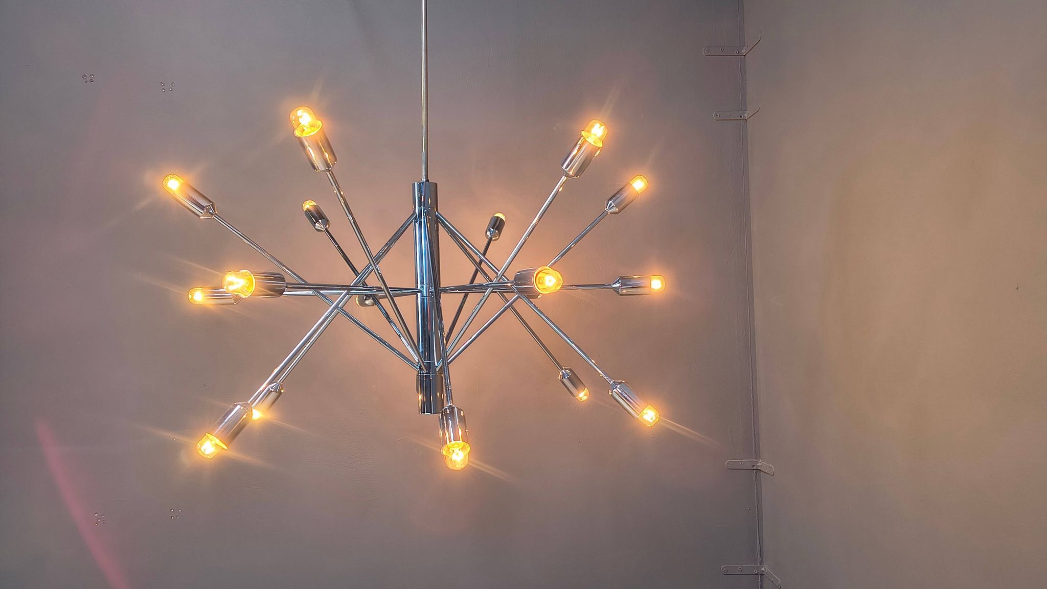 Vintage chrome sputnik style chandelier, 1970s