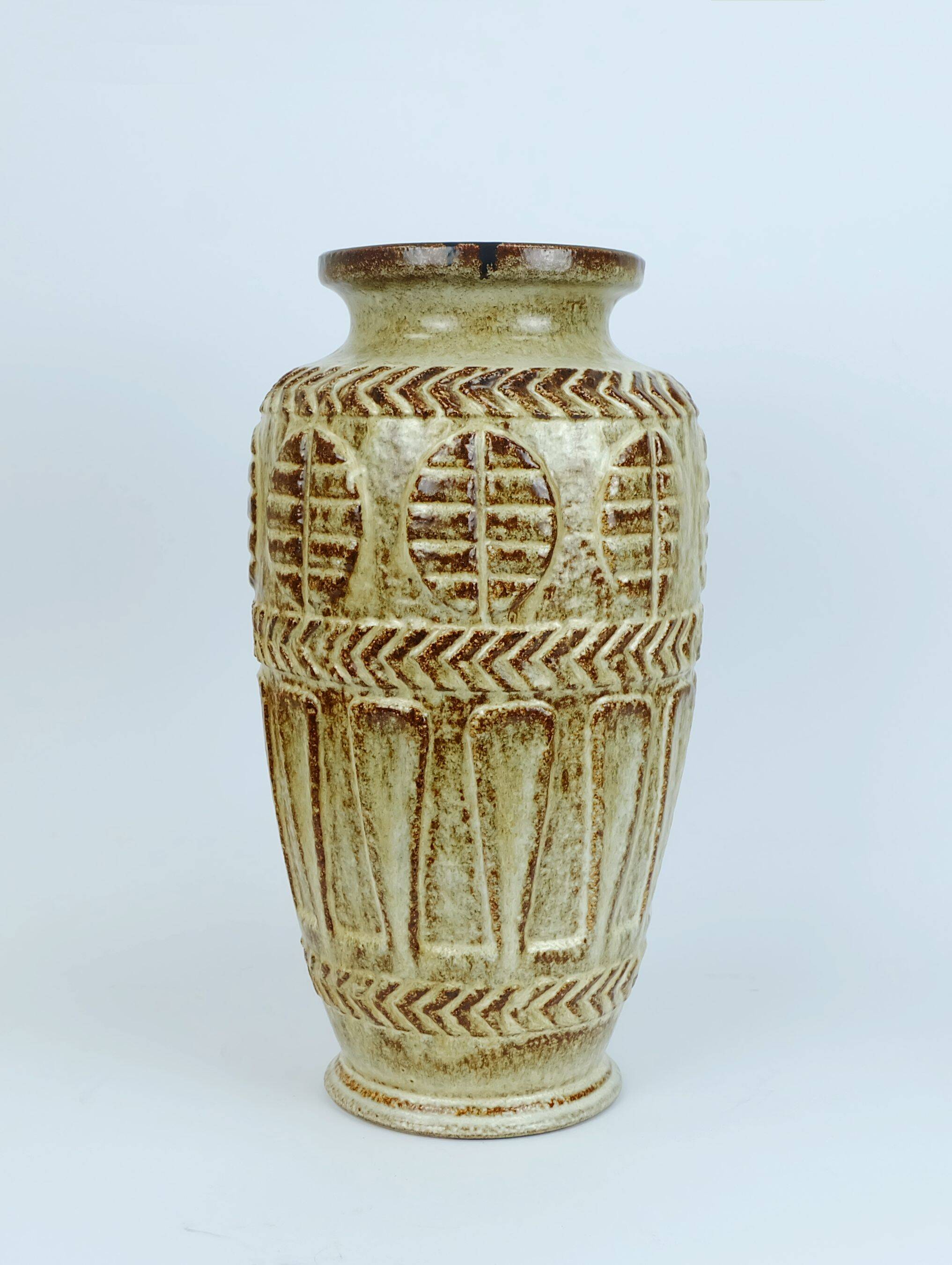 1960s 70s bay keramik VASE floorvase 72 40 beige and brown relief pattern