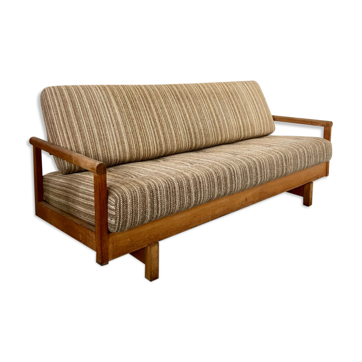 Old wooden sofa vintage brutalist design 60s