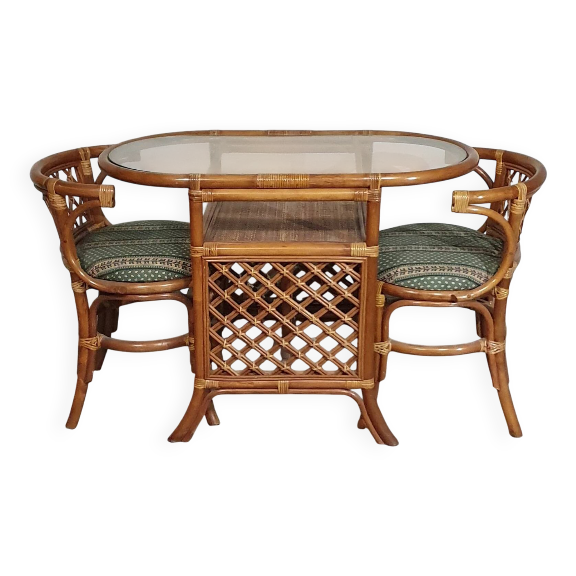 Rattan / bamboo balcony side table / chairs set 1970s