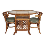 Rattan / bamboo balcony side table / chairs set 1970s