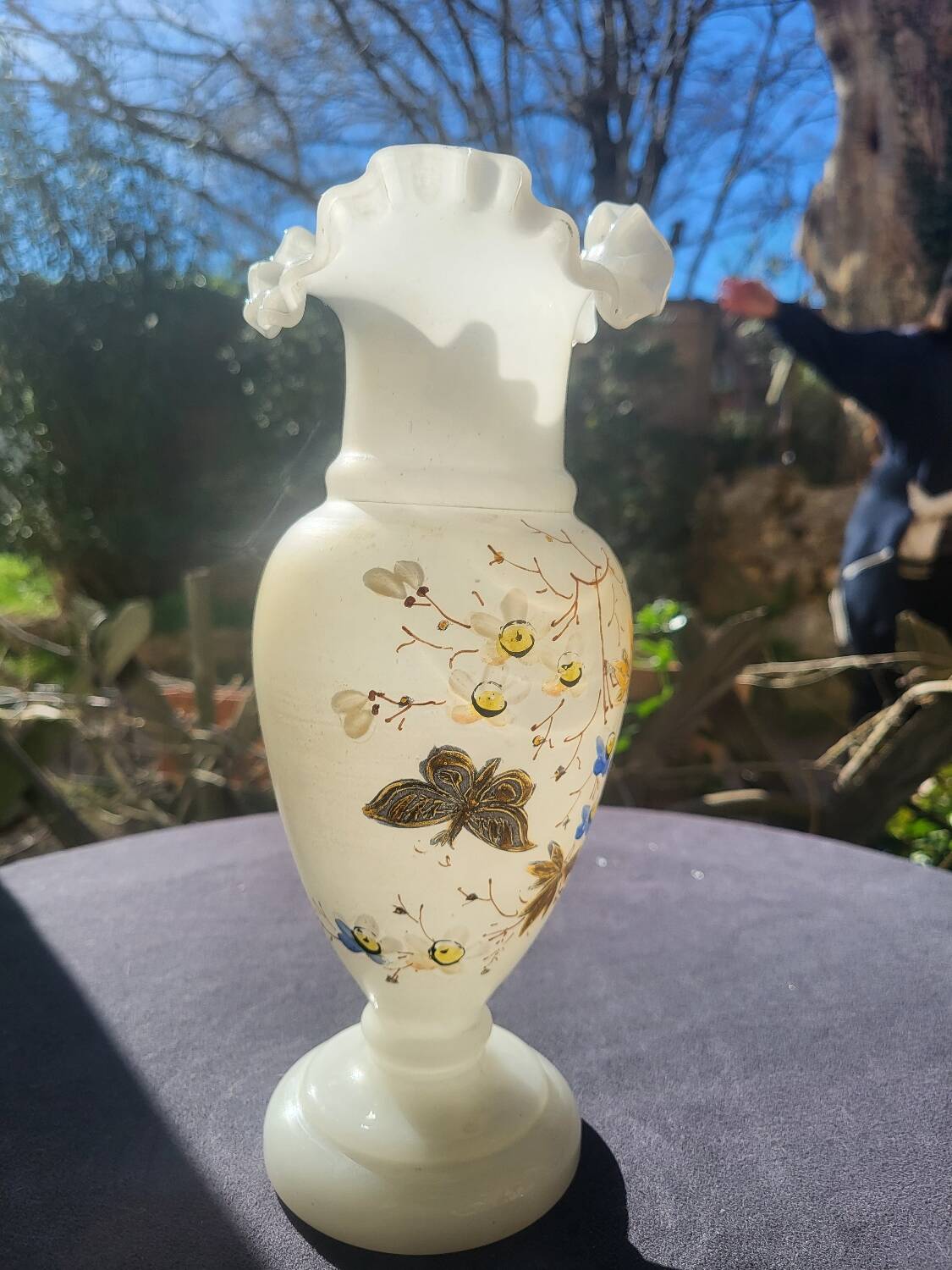 Art Nouveau enameled opaline vase