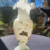 Art Nouveau enameled opaline vase