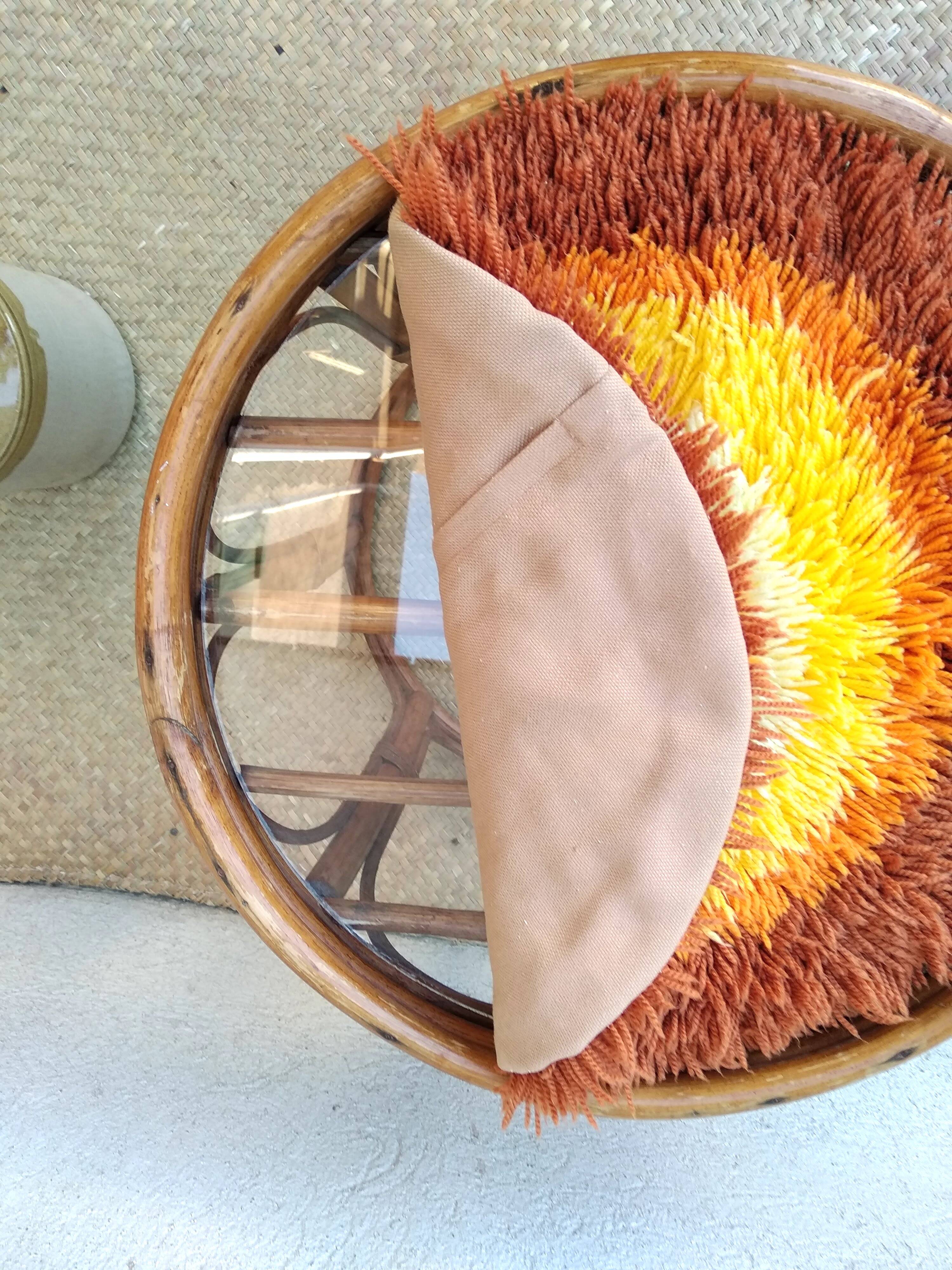 Table tabouret en rotin et verre vintage