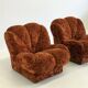 Vintage Italian Space Age armchairs in orange velvet
