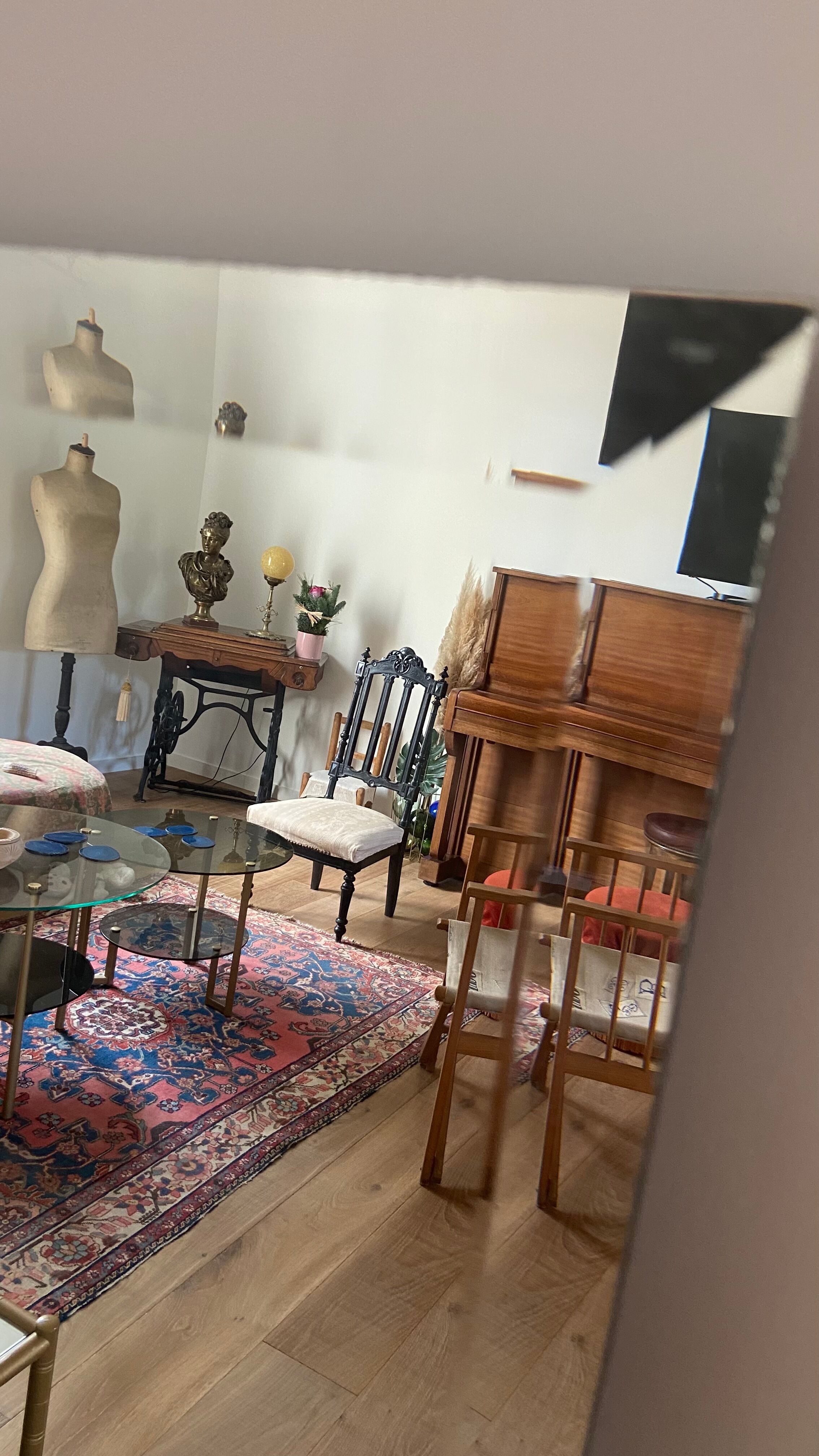 Beveled mirror 142 x 39 cm from the 70s