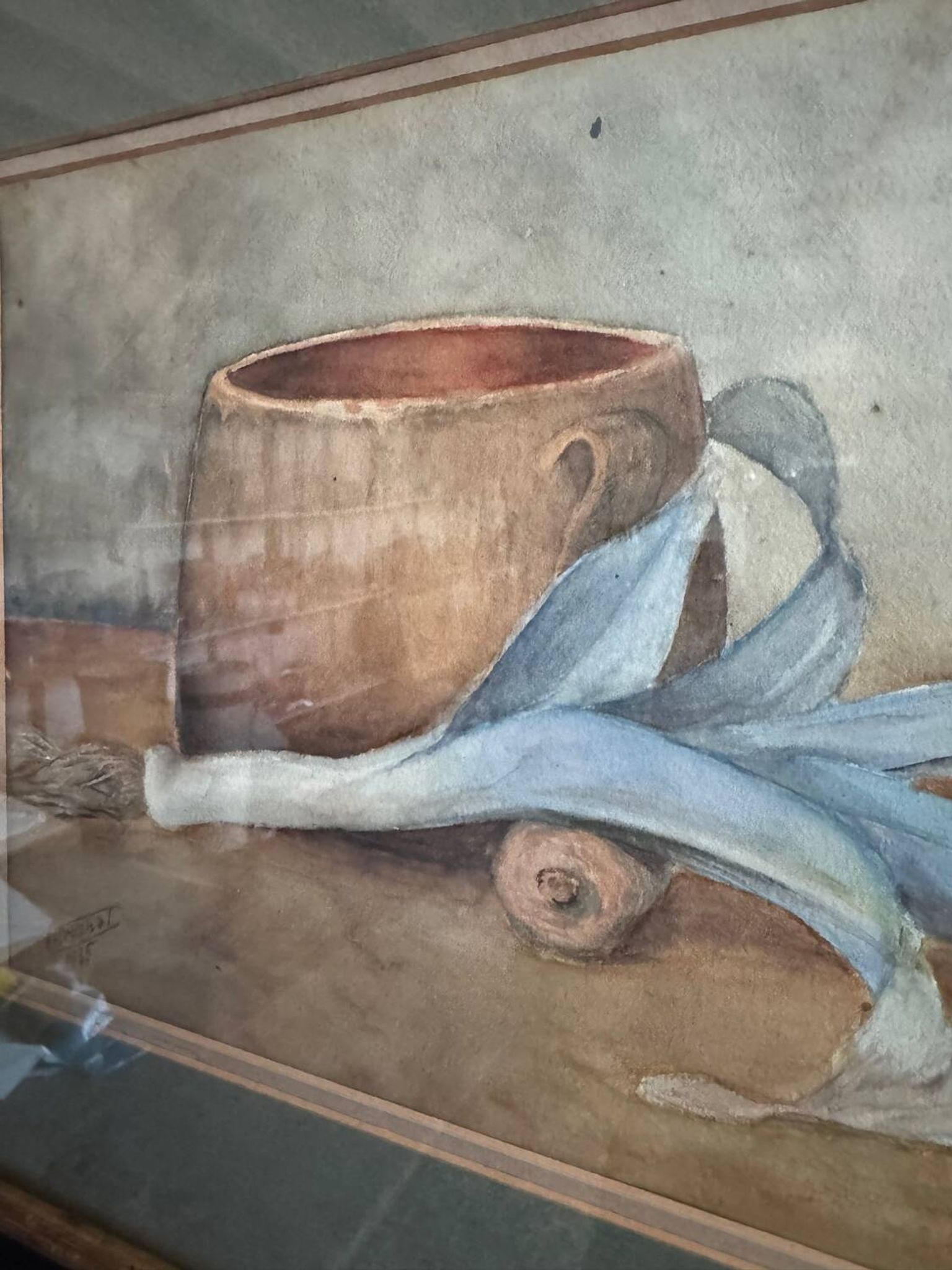 Aquarelle nature morte poireau ancienne 