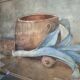 Aquarelle nature morte poireau ancienne 
