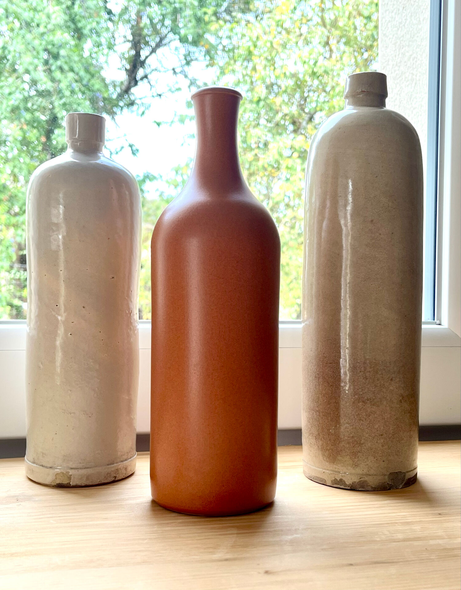 Beige stoneware bottle vase