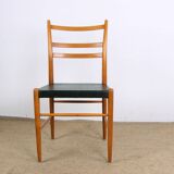 Series of 6 Swedish chairs in Elm and black Skai by Yngve Ekstrom for Gemla 1960.