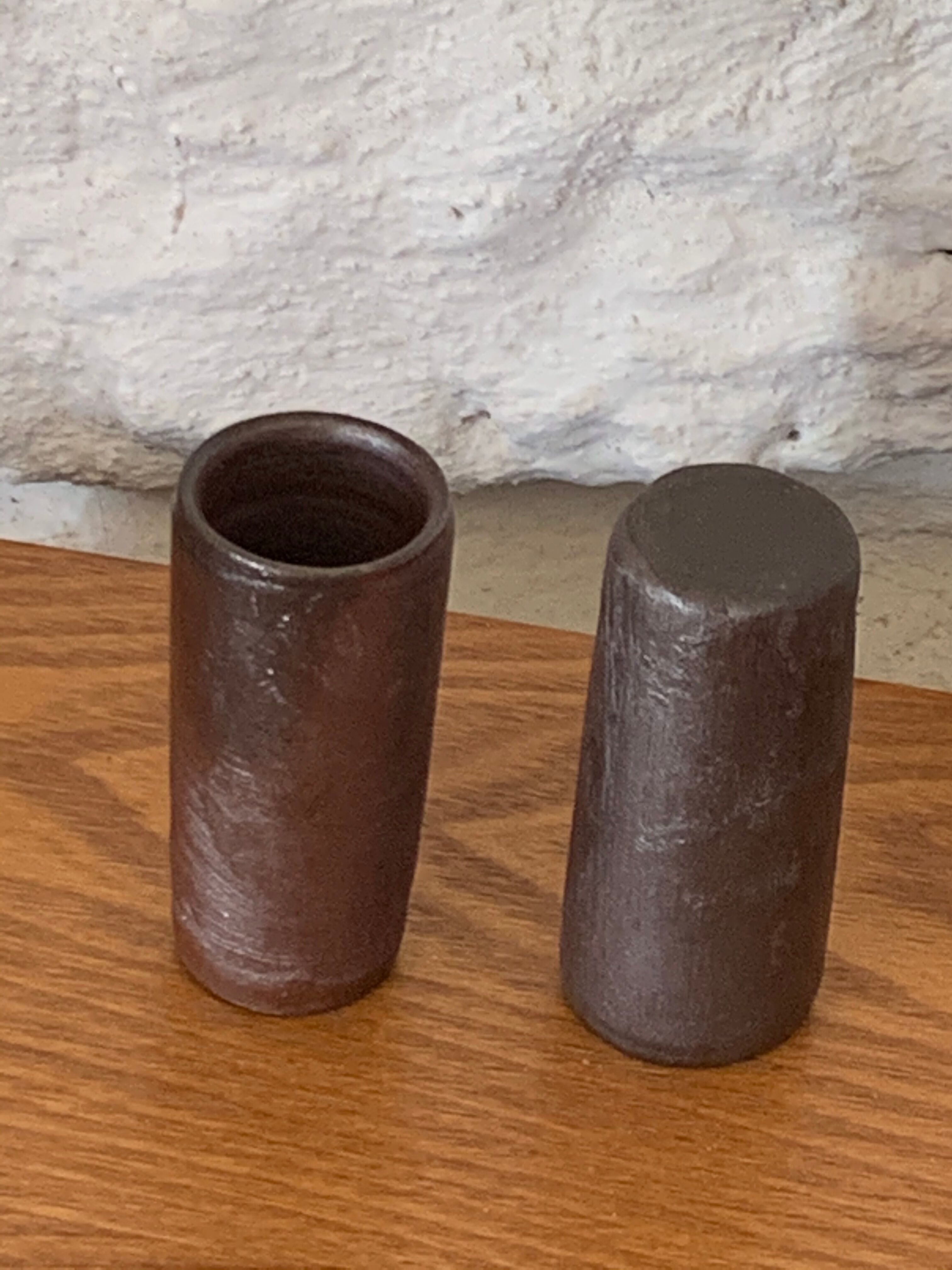 6 vintage cylindrical sandstone liqueur glasses