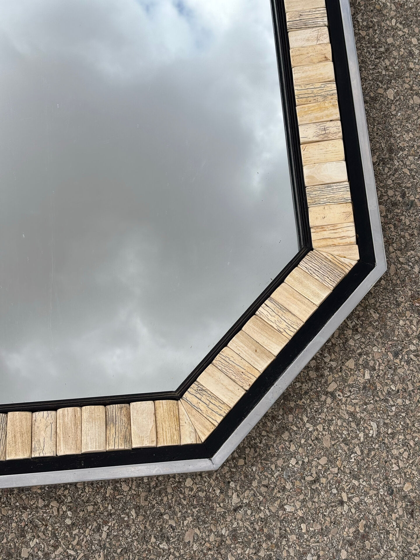 Blackened wood, metal and bone mirror by Anthony Redmile – London, 1970