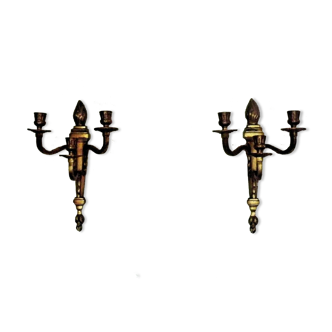 Paire française antique louis xvi triple flamme bougie bâton appliques murales 3342