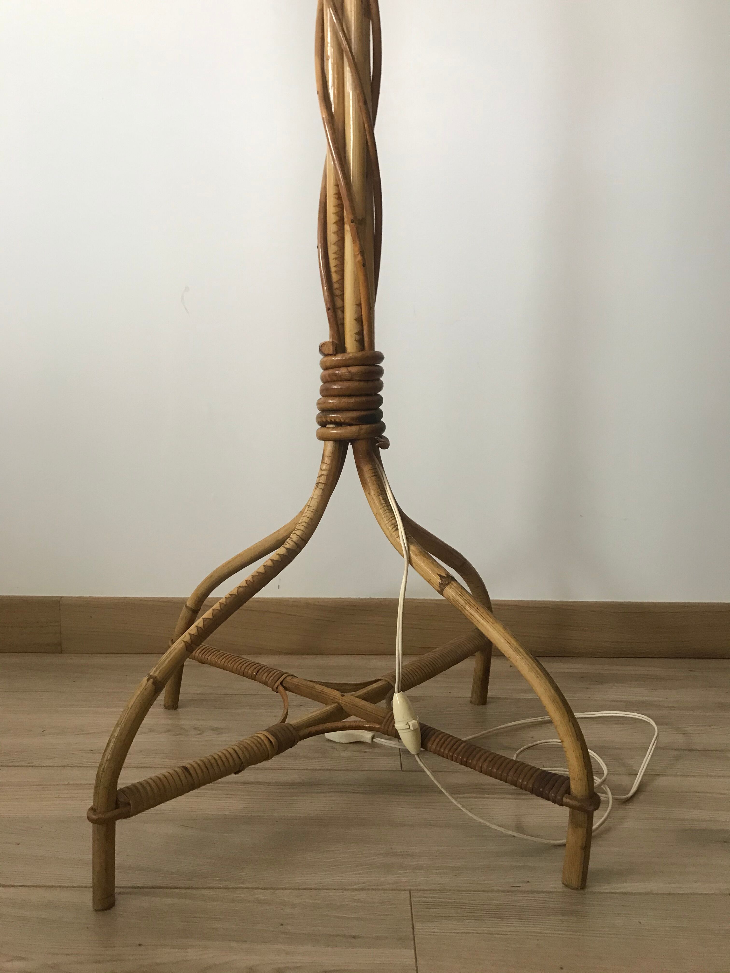 Vintage 60s handmade rattan floor lamp