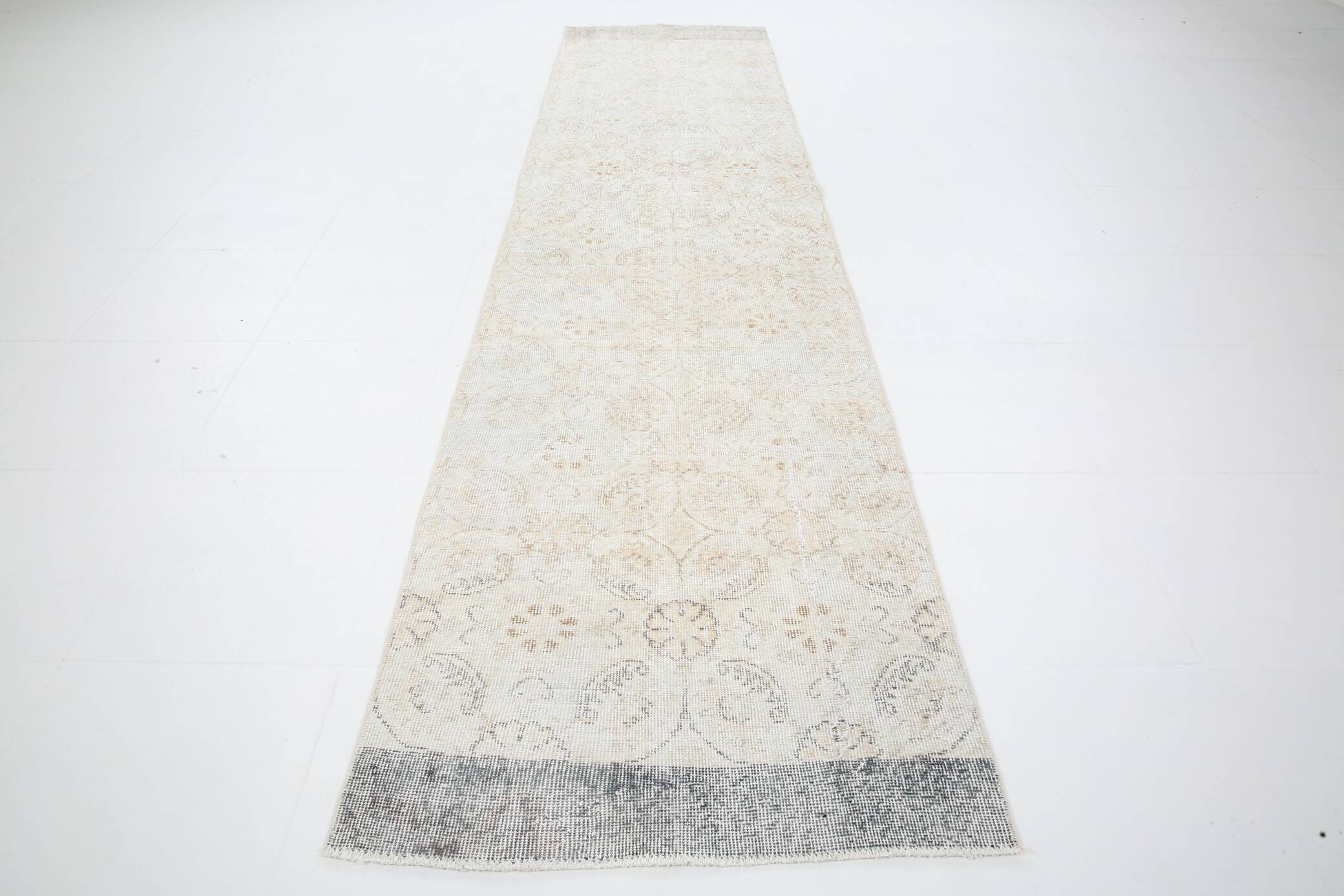 3x11 Rugs For Hallway Beige & Blue Vintage Runner Rug, 82x338Cm
