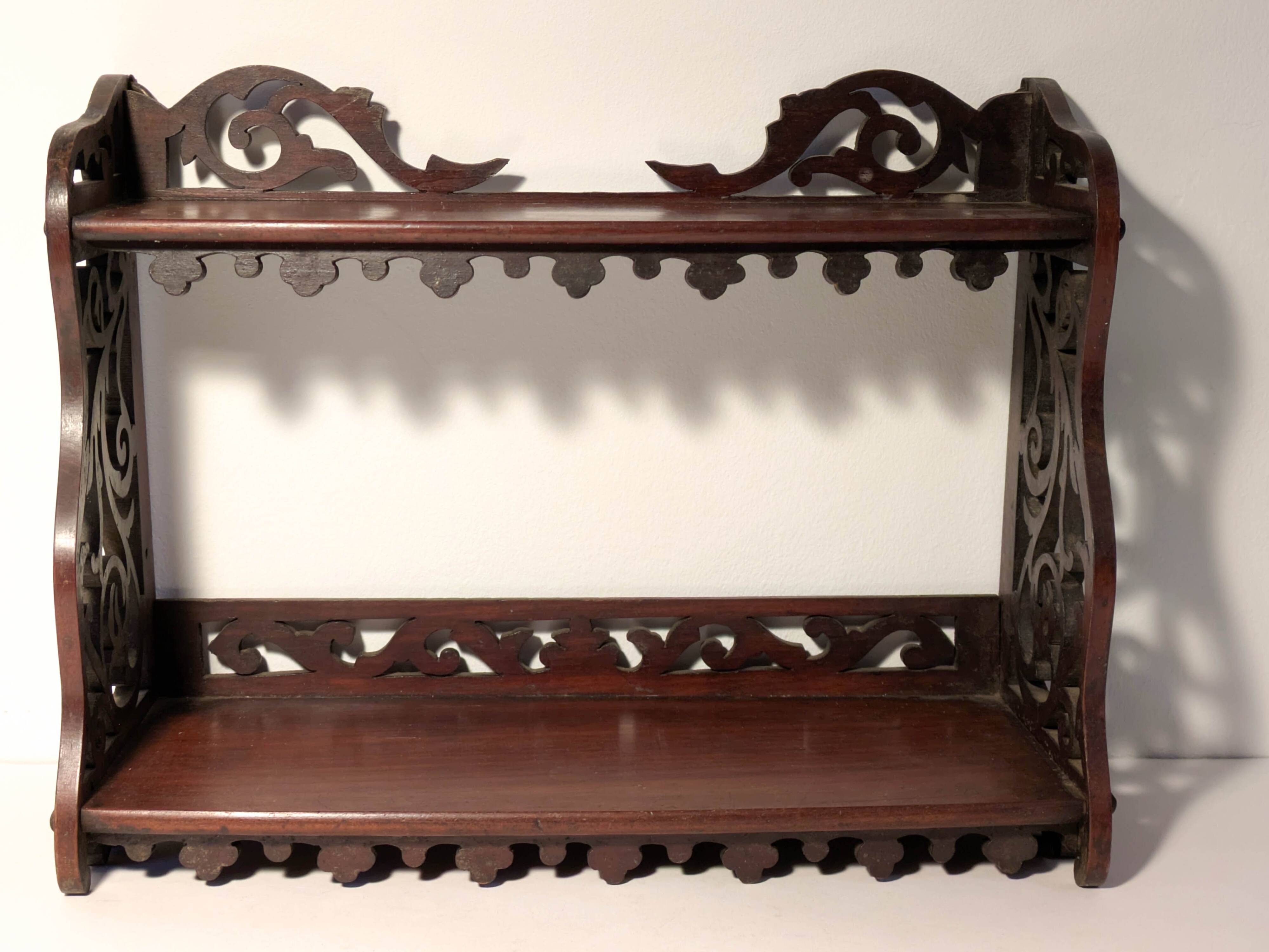 Carved wooden wall shelf H24cm
