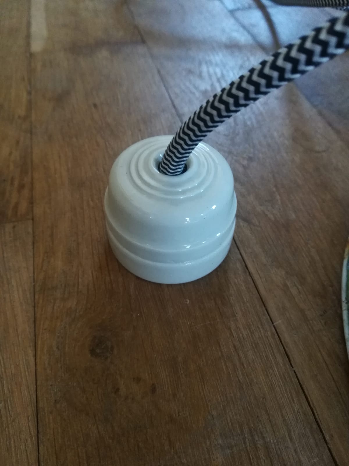 Industrial hanging enamelled sheet metal and porcelain rosettes