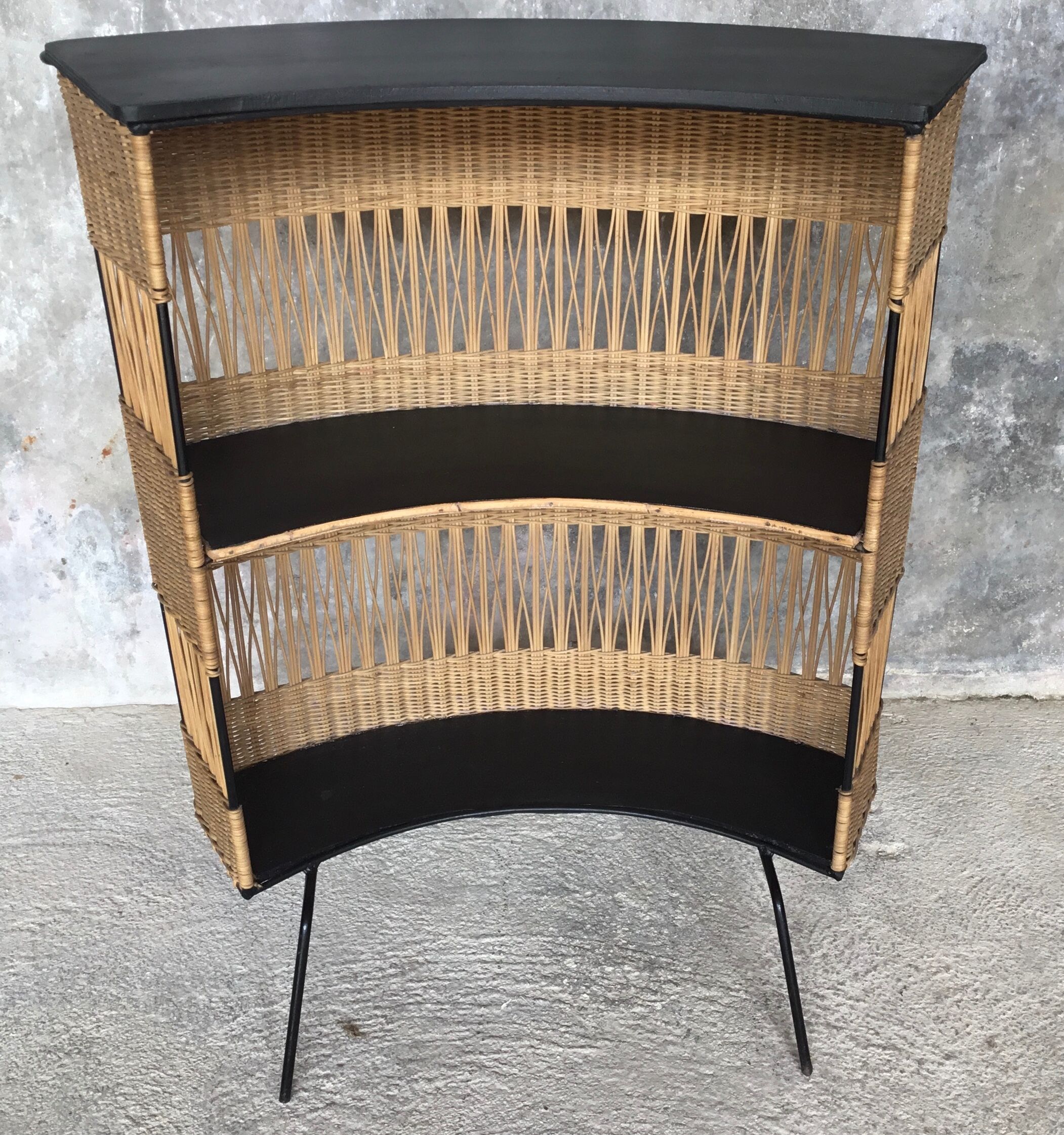Vintage cocktail bar in wicker and metal - 1960