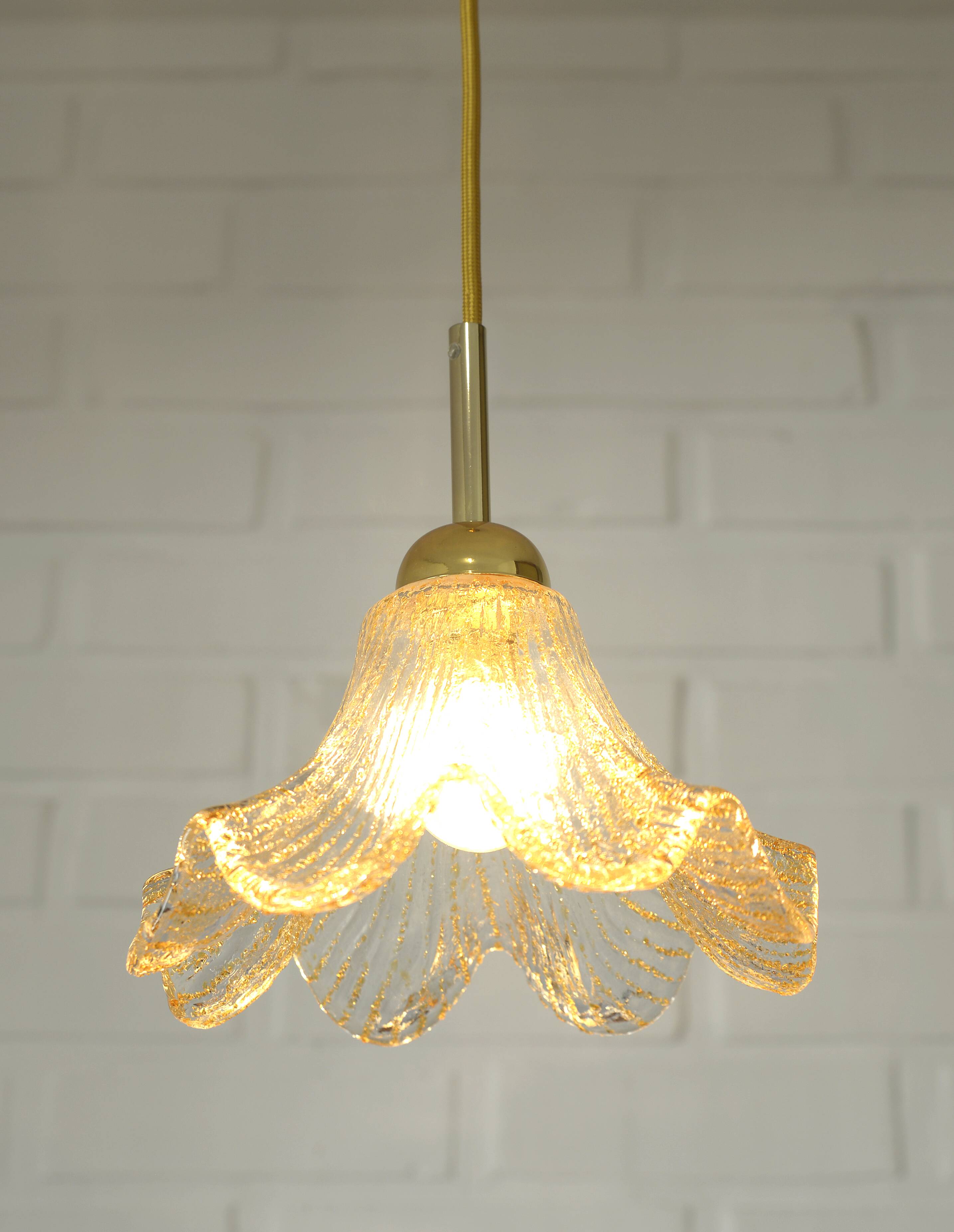 Vintage gold pendant light / Murano glass hanging lamp / Italy 1980s