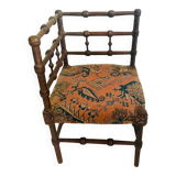 Chaise d'angle vintage Art Déco en bois bobbin et tissus, circa 1930
