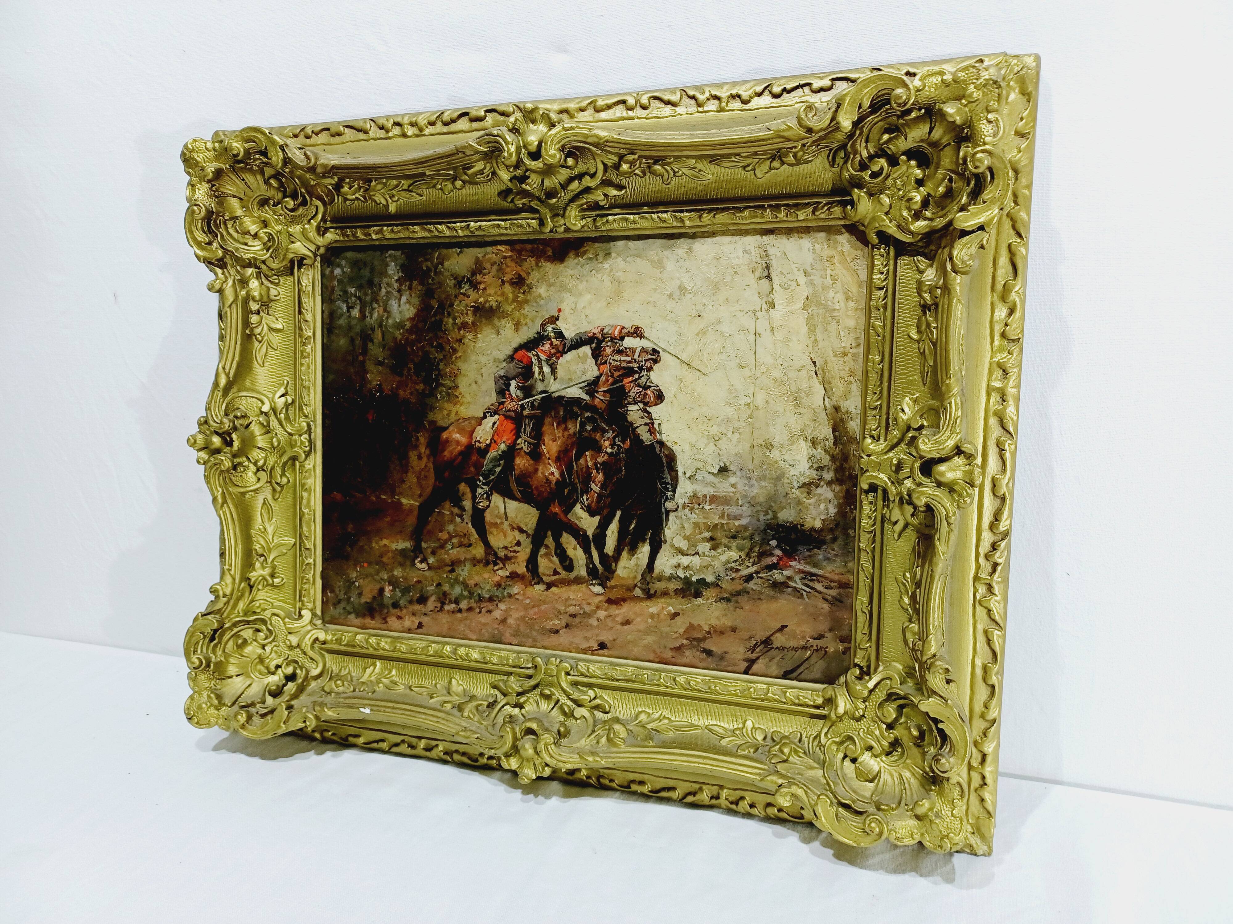 Wilfrid Constant Beauquesne -  Huile Sur Toile « Combat de cavaliers »