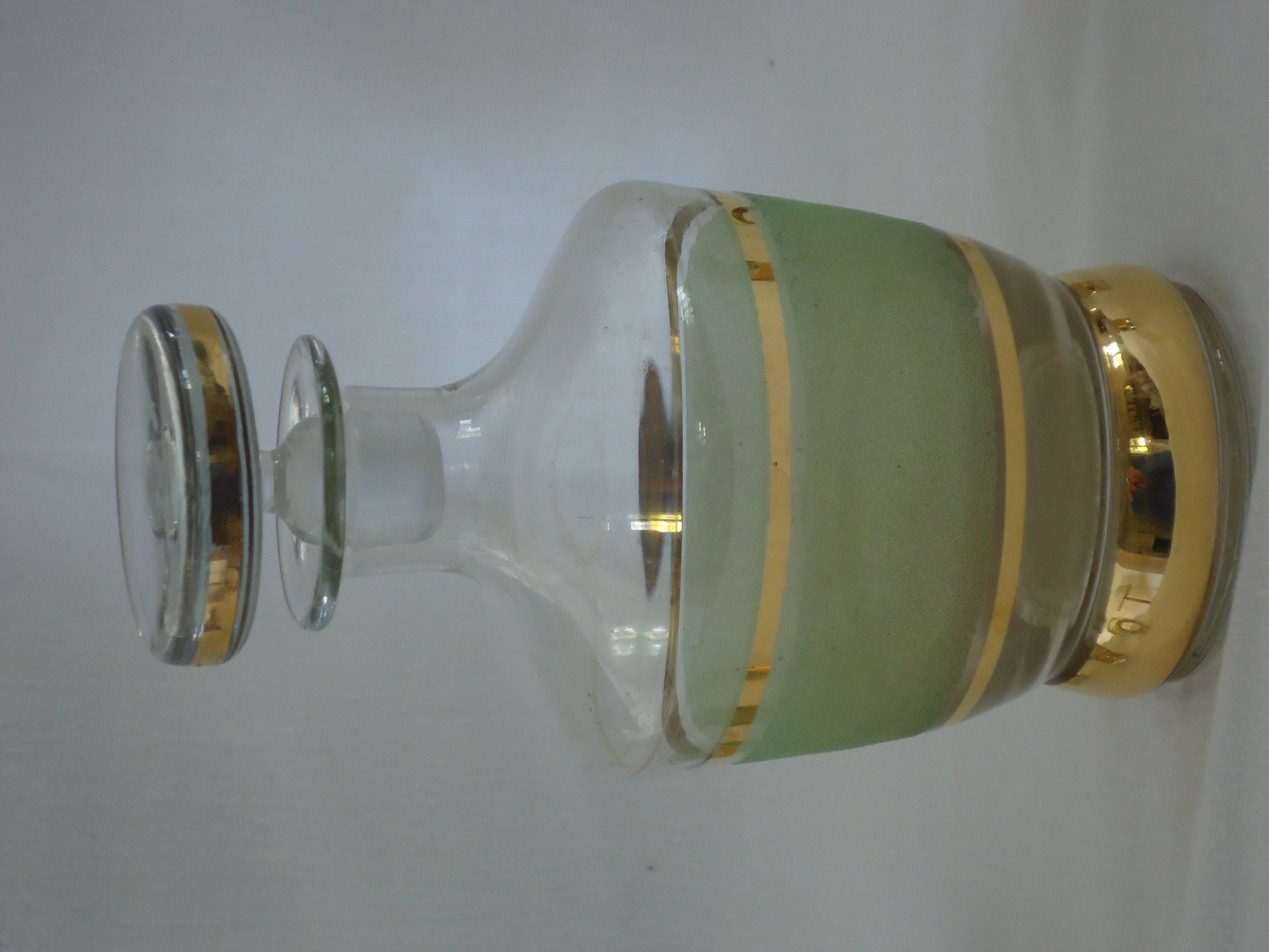 Vintage liqueur service in frosted celadon and gold glass – 1950s