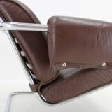 1950s Pair of Tubular Armchairs in Leather, Czechoslovakia