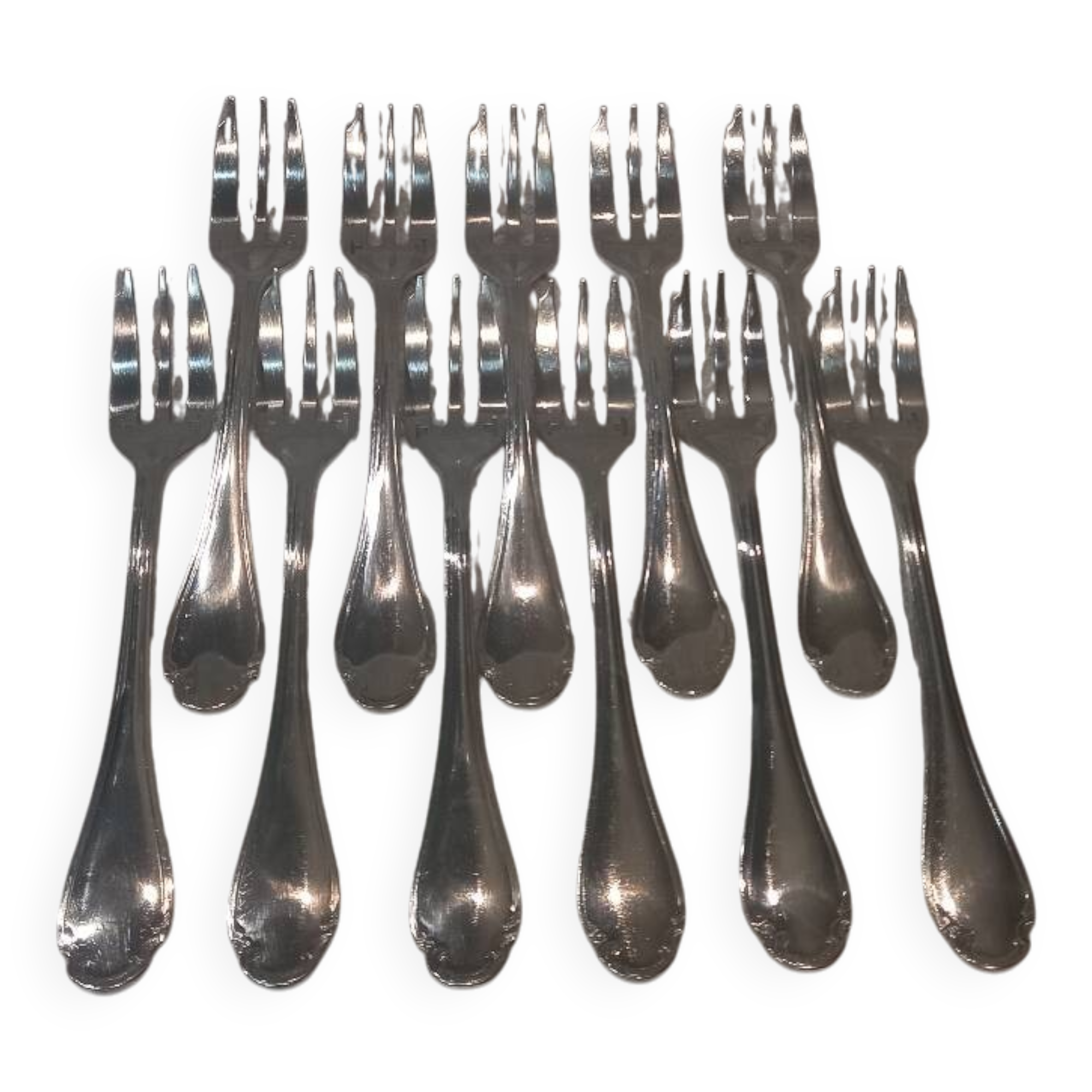 11 silver-plated cake forks by Christofle Pompadour
