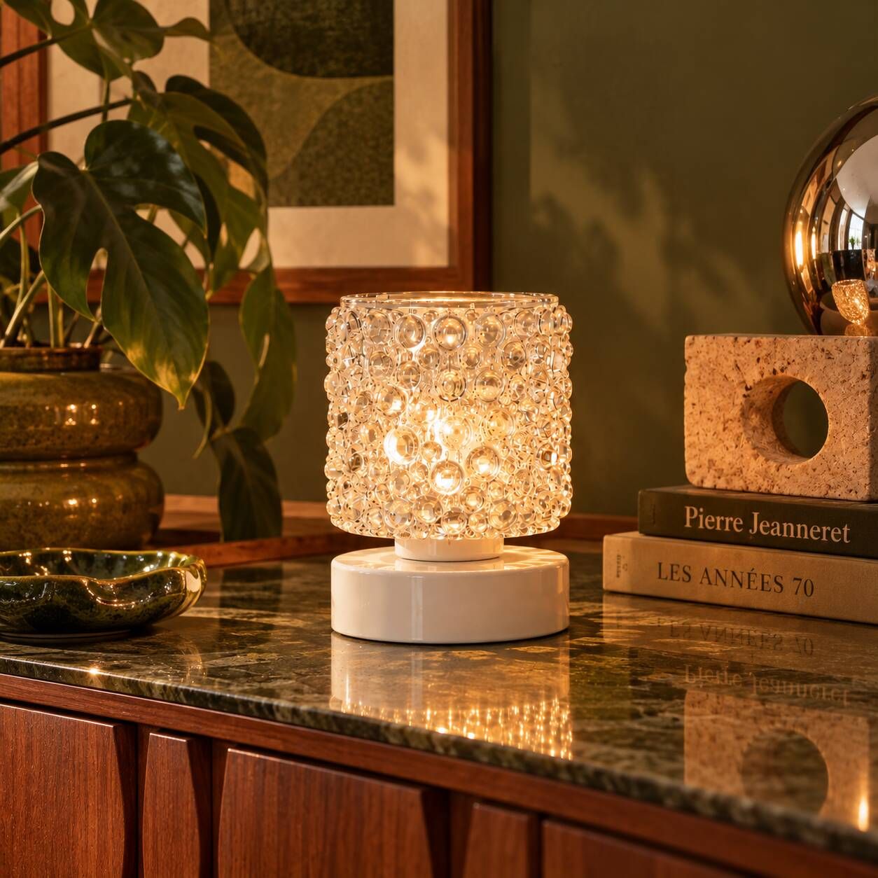 Bulby — Table lamp in transparent bubbled glass, vintage and contemporary.