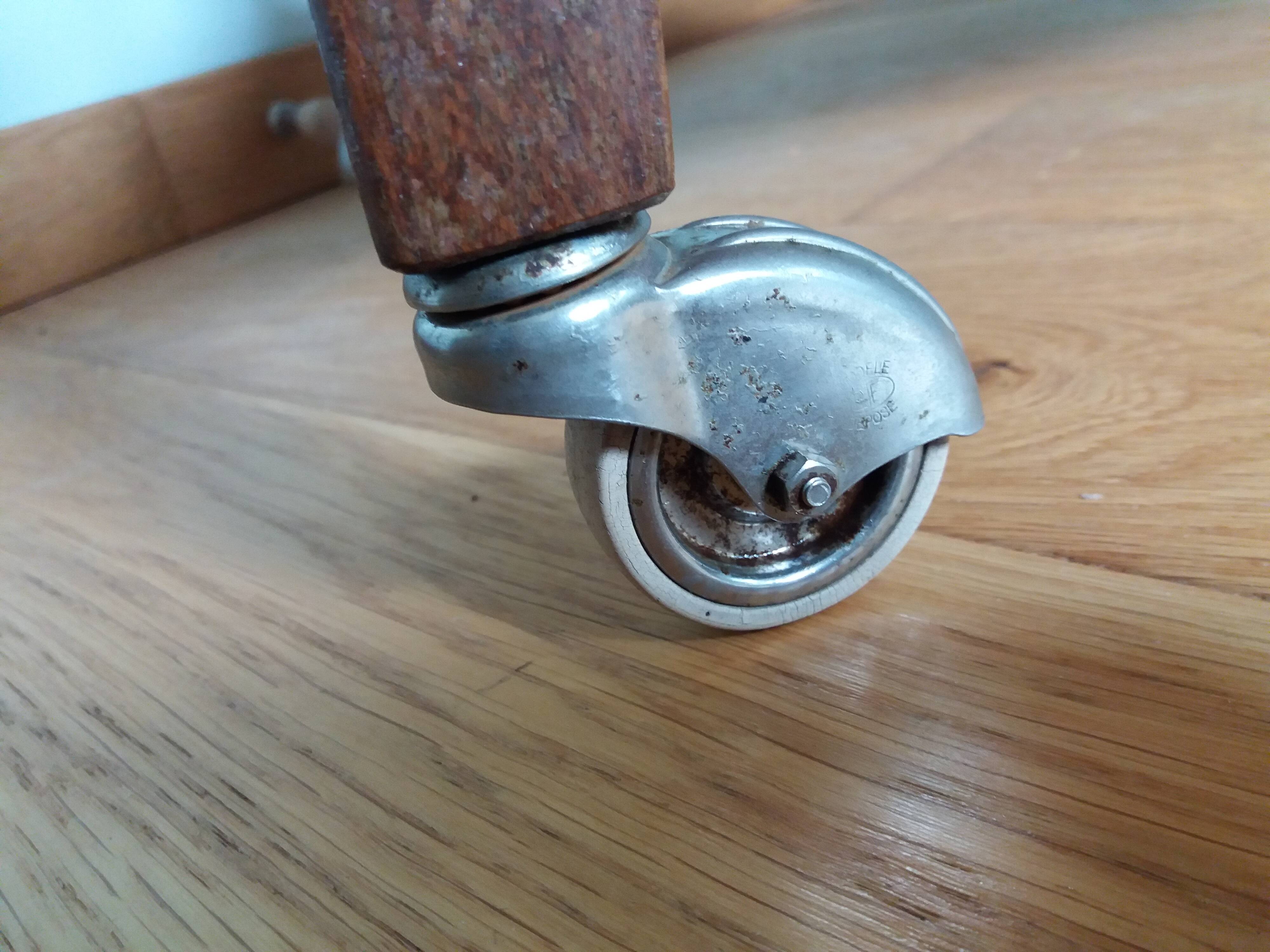 Formica and wood dessert table on wheels