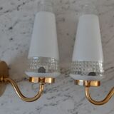 Pair of glass and gilded metal sconces 50s
