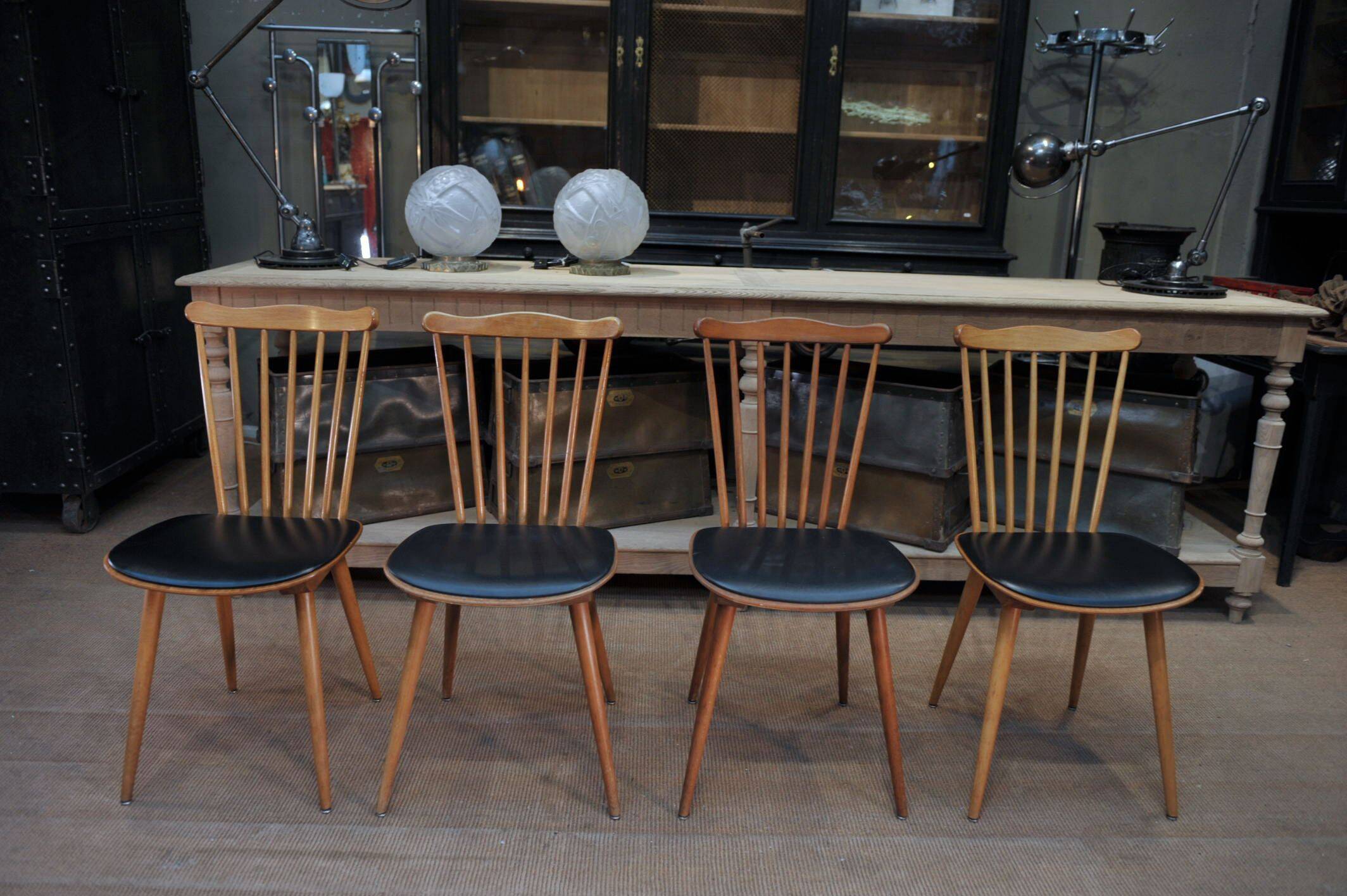 Lot of 4 Antique Bistro Chairs BAUMANN FRANCE 1960