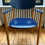 Fauteuil de table scandinave bois et bleu