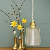 Vintage tulip suspension in holophane glass