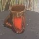 6 enamelled ceramic mugs, red and brown, Vallauris, vintage and designer