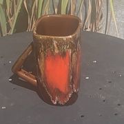 6 enamelled ceramic mugs, red and brown, Vallauris, vintage and designer